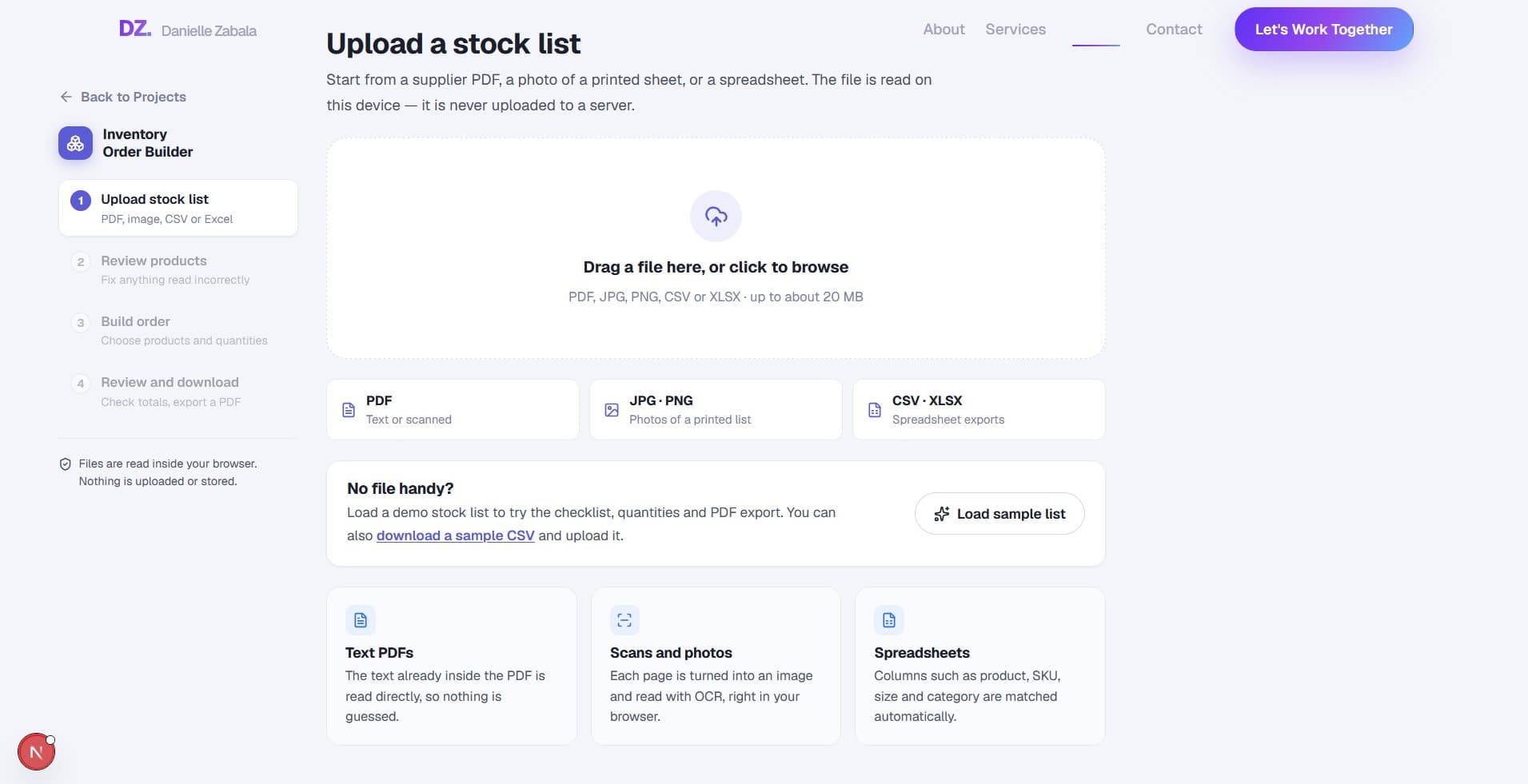 Screenshot of the Inventory Order Builder application