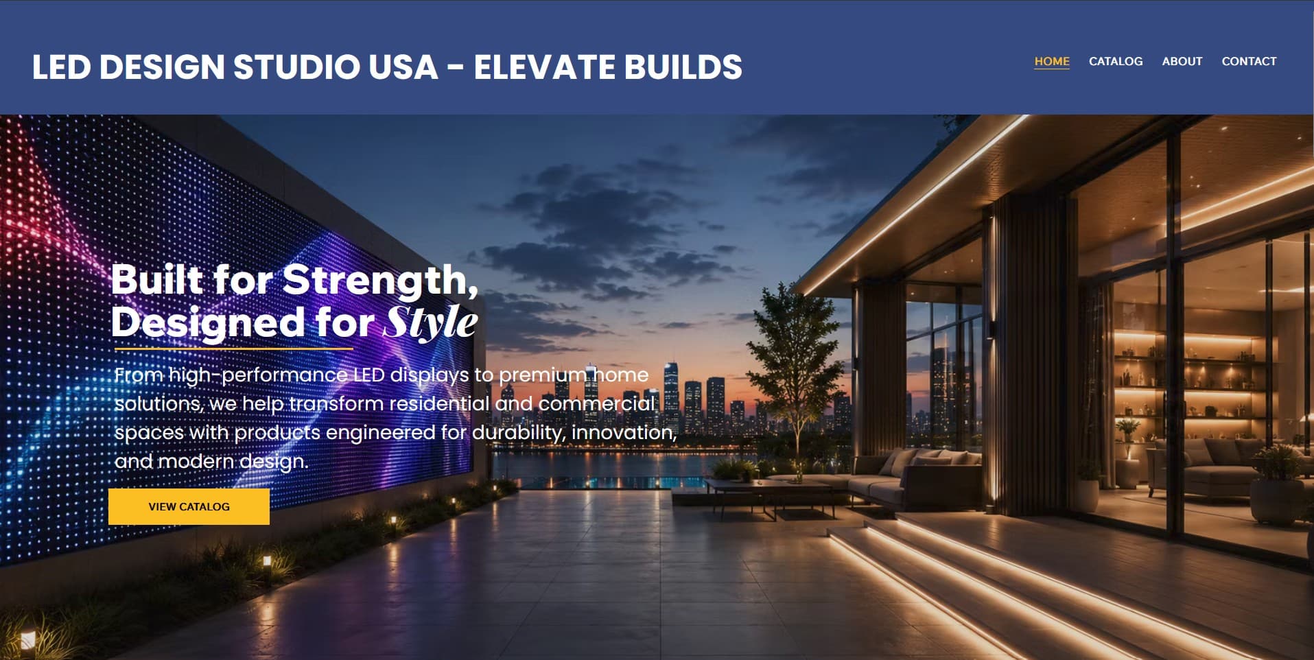 Screenshot of the LED Design Studio USA product catalog website
