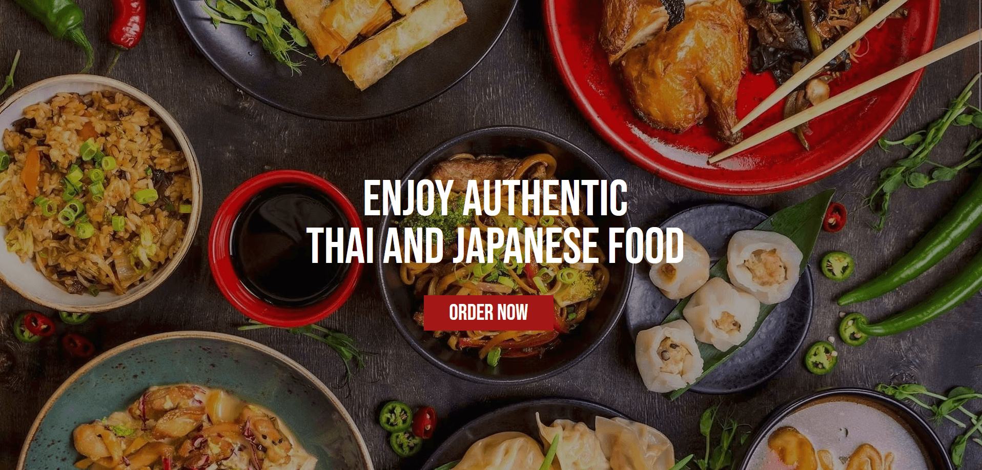 Screenshot of the Thai & Japanese Kitchen restaurant website with online ordering